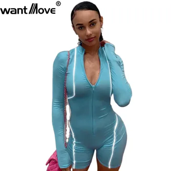 

Wantmove winter jumpsuit sexy long sleeve splice v neck zipper club outfit 2019 new women jumpsuit WM956