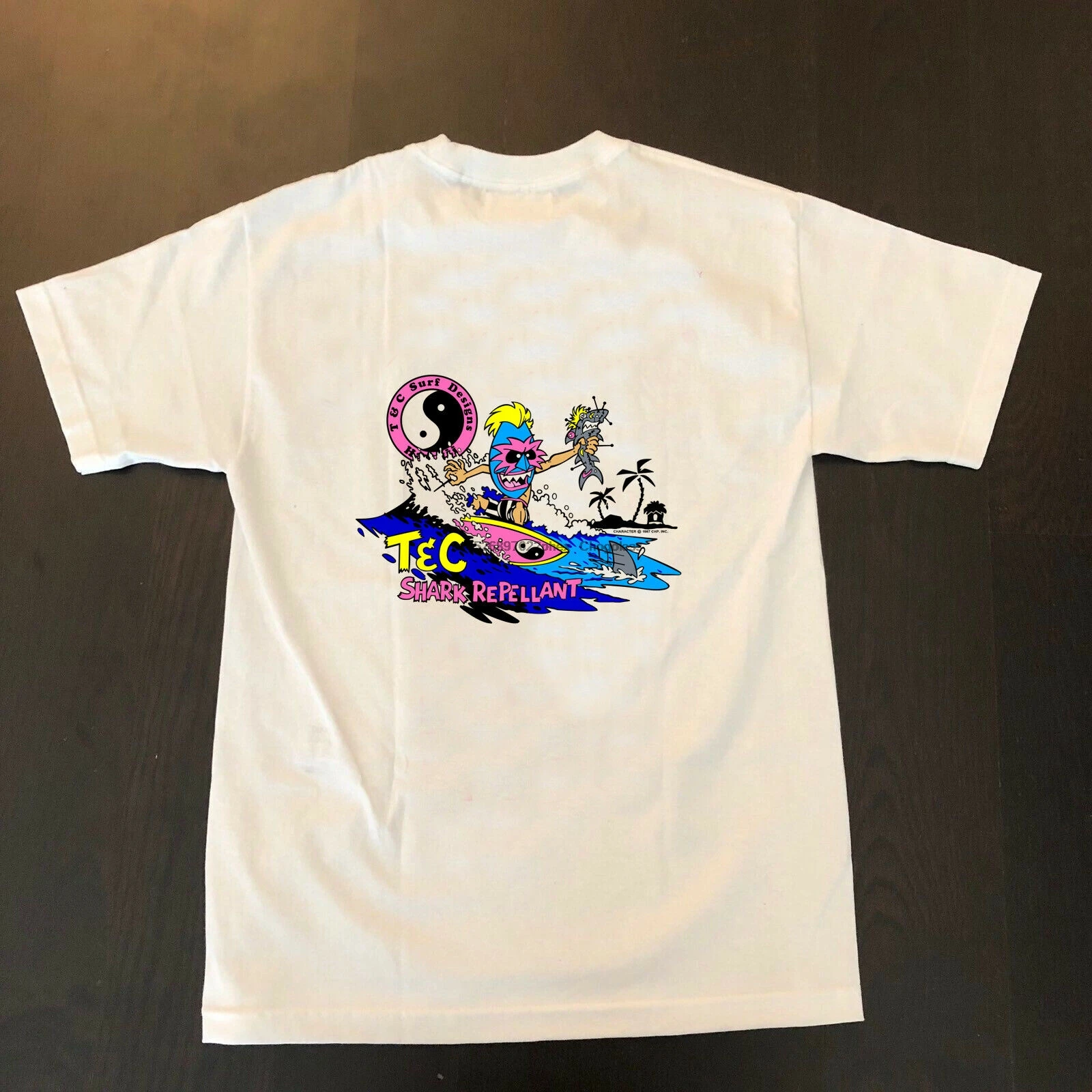 Винтажная Футболка 80-х с принтом серфинга репеллент гавайской акулы хорошее