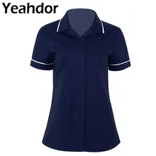 Женская медицинская униформа, топы, короткие рукава, на пуговицах, для гостиничных девушек, медсестры, спецодежда, акушерство, Медицинская туника