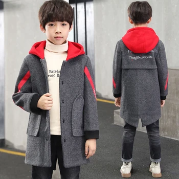 

Boys Woolen Coat Autumn Winter Clothes 2019 Children Thickening Cotton Woolen Overcoat 4-15 Years Old