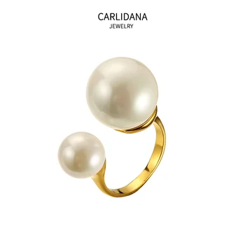 

Carlidana Imitation pearl opening ring design double pearl shape fashion ring Korean index finger ring