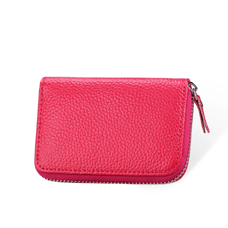 Rose Red XZXBBAG, стиль, натуральная кожа, держатель для карт, кошелек для мужчин и женщин, на молнии, ID, кредитная карта, сумка, RFID, чехол для карт, держатель для карт - Цвет: Rose Red