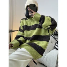 

Winter New Comfortable Lazy Wool Loop Yarn Sweater Loose Soft Large Silhouette Knitted Women's Thick Fashion Young Warm Furry