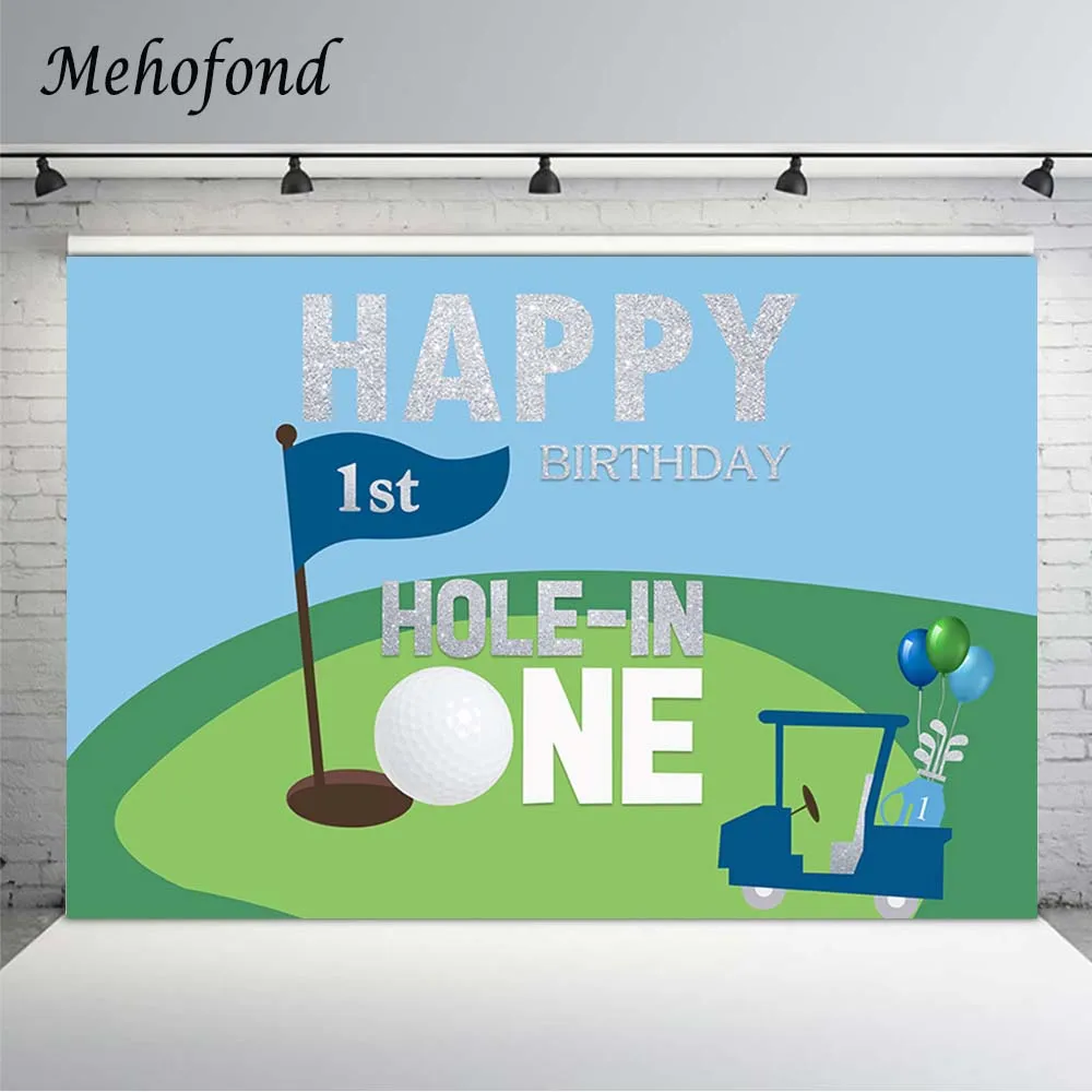

Mehofond 1st Birthday Backdrop Boy Golf Field Hole-In One Holiday Travel Baby Portrait Photography Background For Photo Studio