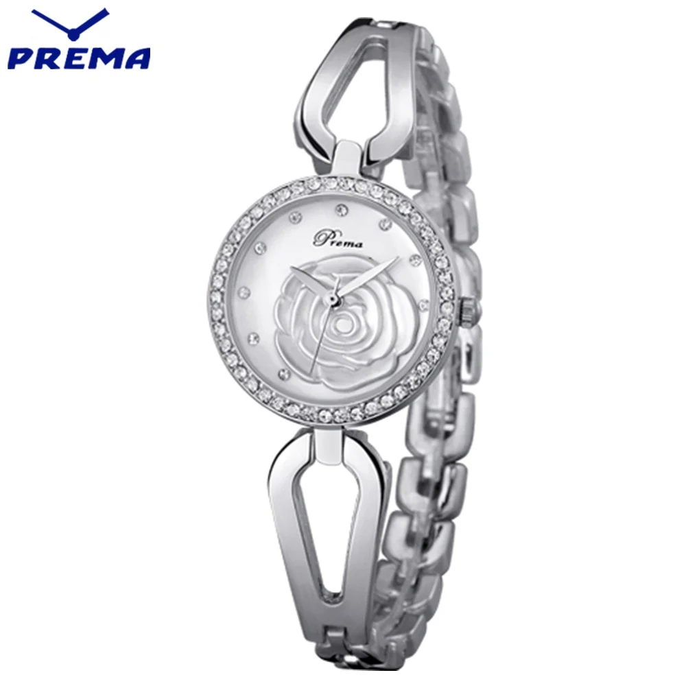 Бренд Prema модные женские часы женские повседневные кварцевые часы браслет женские часы montre relogio feminino Наручные часы женские - Цвет: Silver White Rose