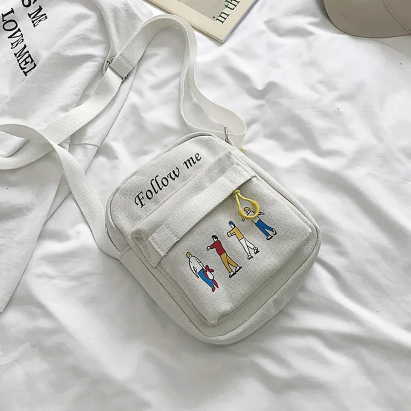 Harajuku Style New Villain Print Canvas Girlfriends Small Bag Small Fresh Shoulder Messenger Bag New