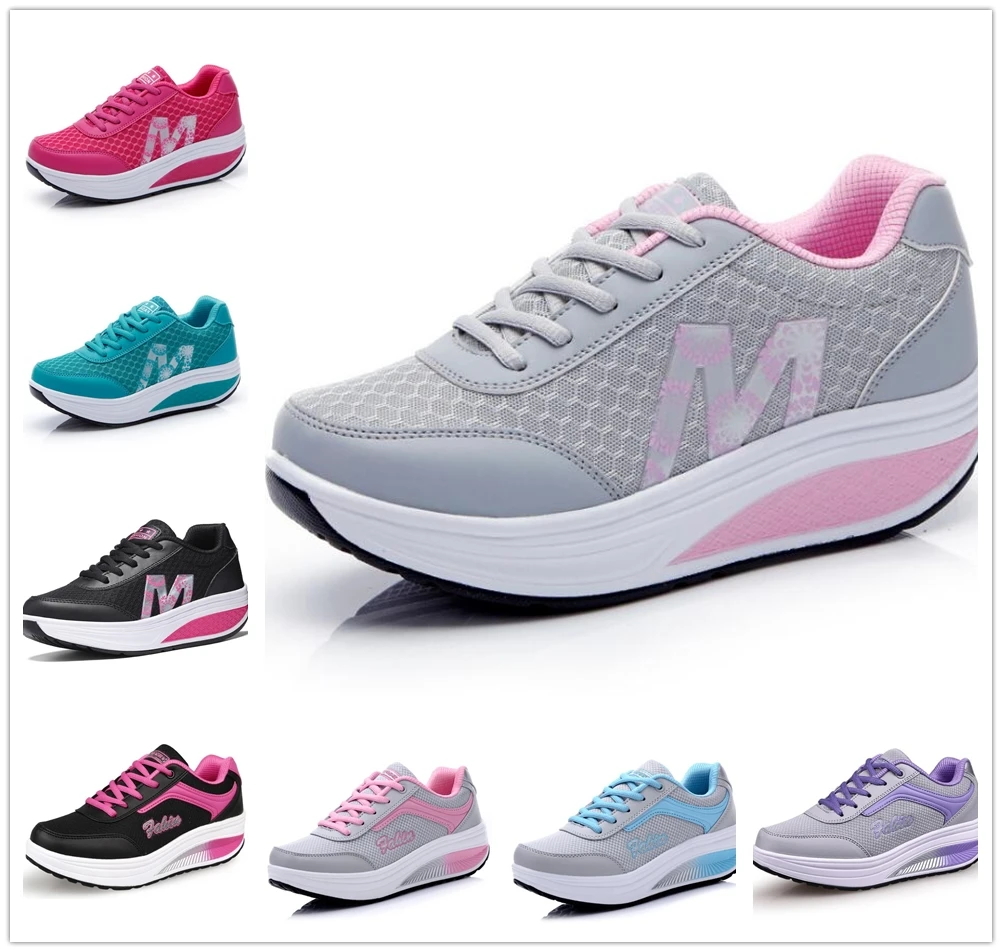 De las mujeres deportes casuales zapatos de malla balanceo zapatos de suela gruesa adelgazamiento Zapatos Mujer Zapatos Zapatillas Tenis de la Femme
