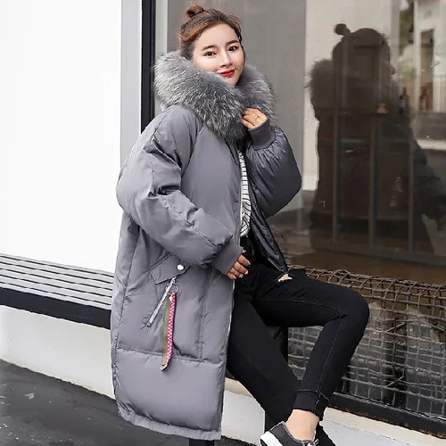 

2019 Winter New Style Mid-length down Jacket Cotton-padded Clothes Coat Versatile Korean-style Loose-Fit Slimming Warm Cold Prot