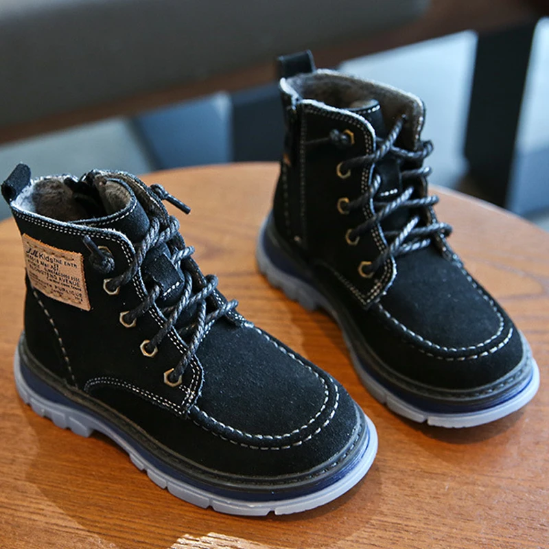 Autumn Winter genuine leather boots children high-top boots boys warm snow girls cotton shoes warm under-15℃ children boots