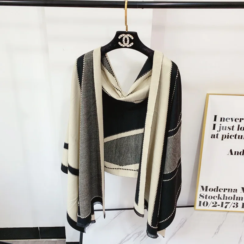 Женский кашемировый шарф, осенний и зимний длинный шарф, v-образный цвет, теплая плотная шаль из пашмины