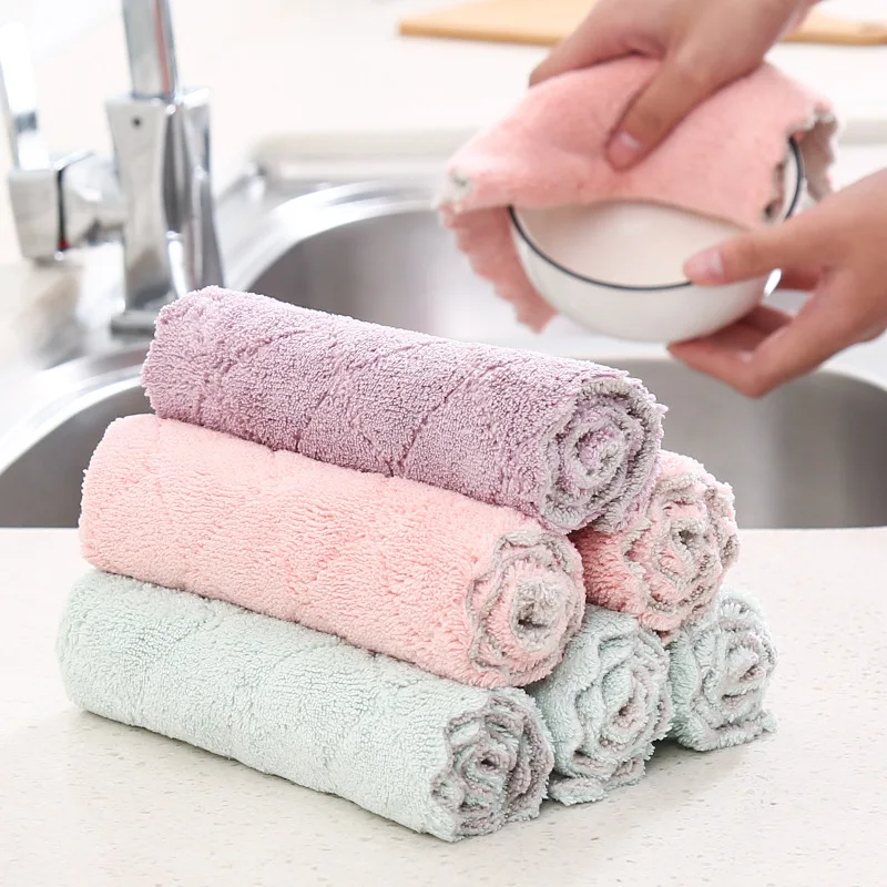 

Solid color does not lint double-sided strong absorbent rag spot no velvet non-stick oil dish towel dry wet household dish cloth