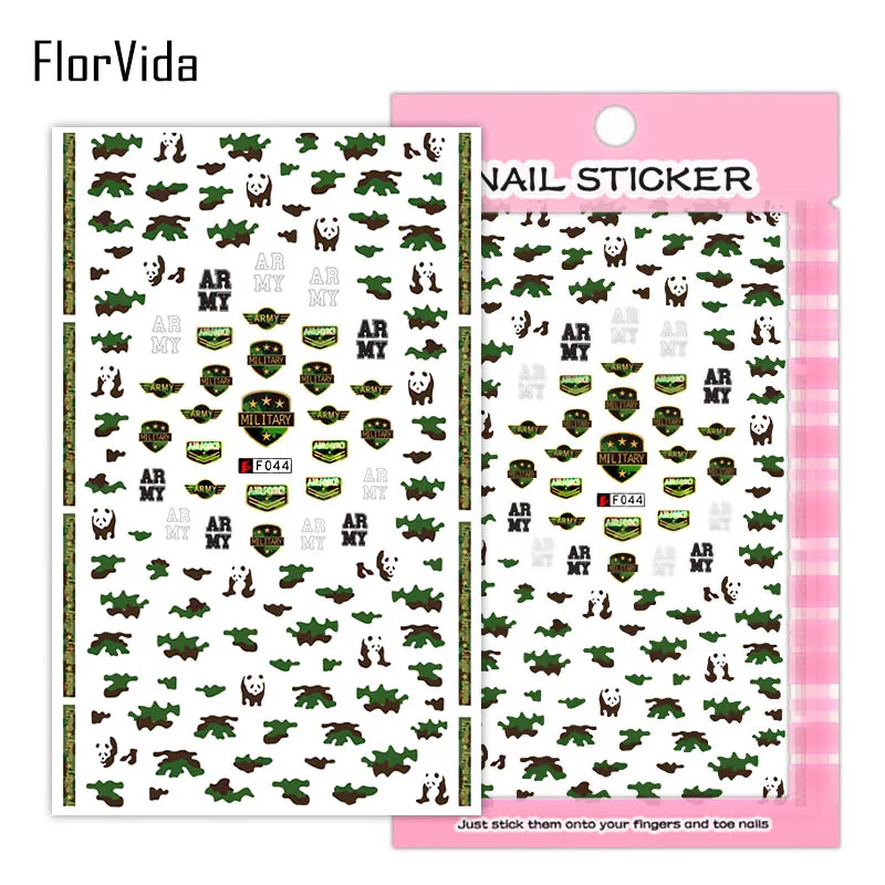 FlorVida F024 наклейки для дизайна ногтей цветы наклейки клей красочные черные белые для детей накладные ногти маникюр серии F - Цвет: F044