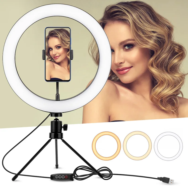 

26 cm / 10 inch ring light LED selfie ring light dimmable camera phone with tripod for live streaming studio YouTube fill light