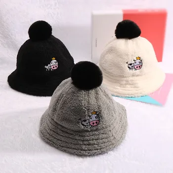 

2020 Winter Autumn Baby Kids Boys Girl Toddler Cartoon Print Bucket Hats With Ball Design Caps Reversible Sun Headwears