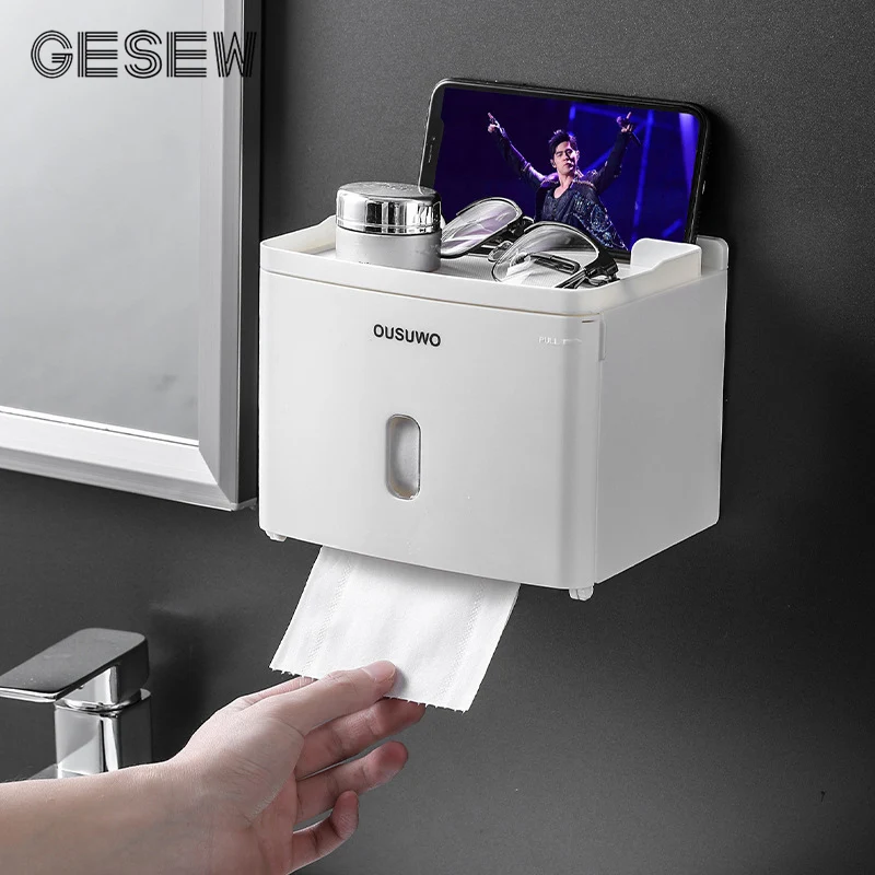 GESEWPunchFreePortableToiletPaperHolderMultifunctionWaterproof