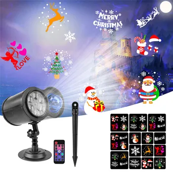 

Ocean Wave Christmas Projector Lights No Slides 2-in-1 Moving Patterns LED Landscape Holiday Night Light for Party Yard Garden