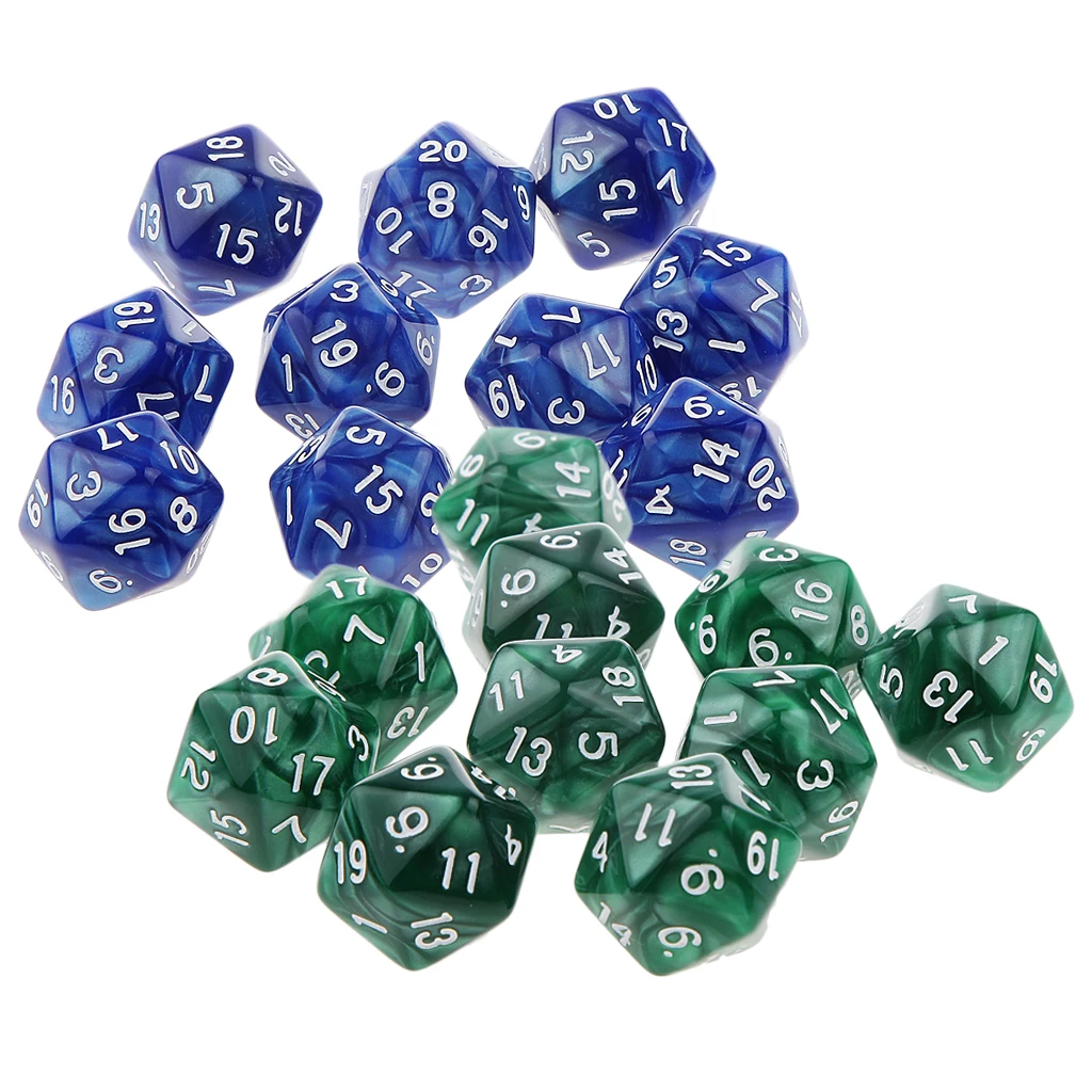 Green and Blue 20 штук, 20-сторонние игральные кости D20 для игры в D&D, вечерние ролевые игры - Цвет: Green and Blue