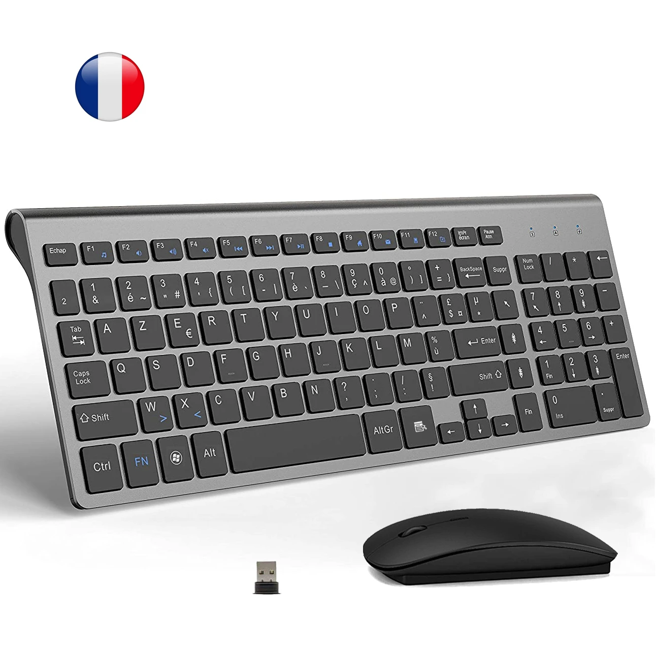 French Wireless Azerty Layout Keyboard And Mouse Combo Ultra Slim 2.4g Silent Compact Scissor
