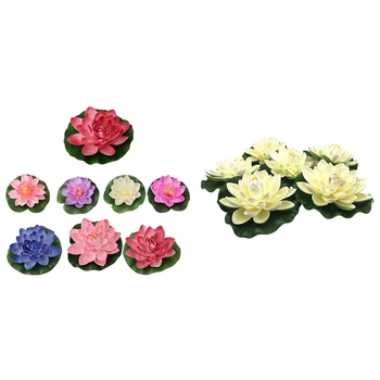 

14Pcs Artificial Simulation Lotus Fake Water Lily Pool Floating Lotus Leaf Flowers Home Garden Wedding