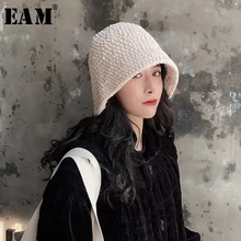 [EAM] женские вязаные раздельные складные шляпы для рыбалки, новые круглые купольные темпераментные модные Универсальные весенне-осенние 1H285