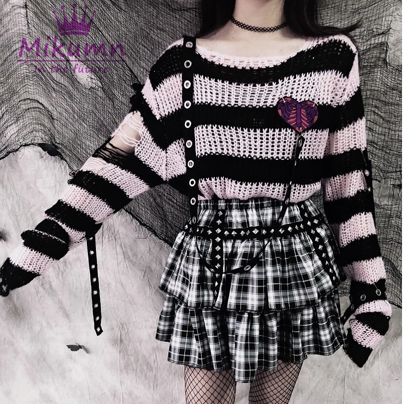 トップス civarize damage border knit grunge pank 719tZGE9fGL._SY350_QL65_.jpg