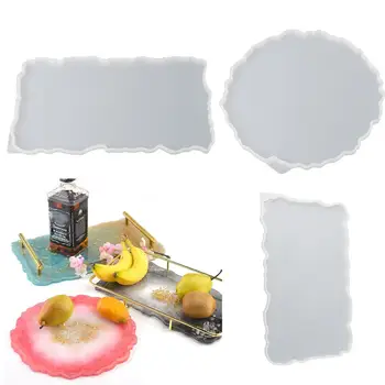 

3Pcs Big Rectangle Round Plate Resin Mold Oversized Fruit Disc Tray Resin Mold