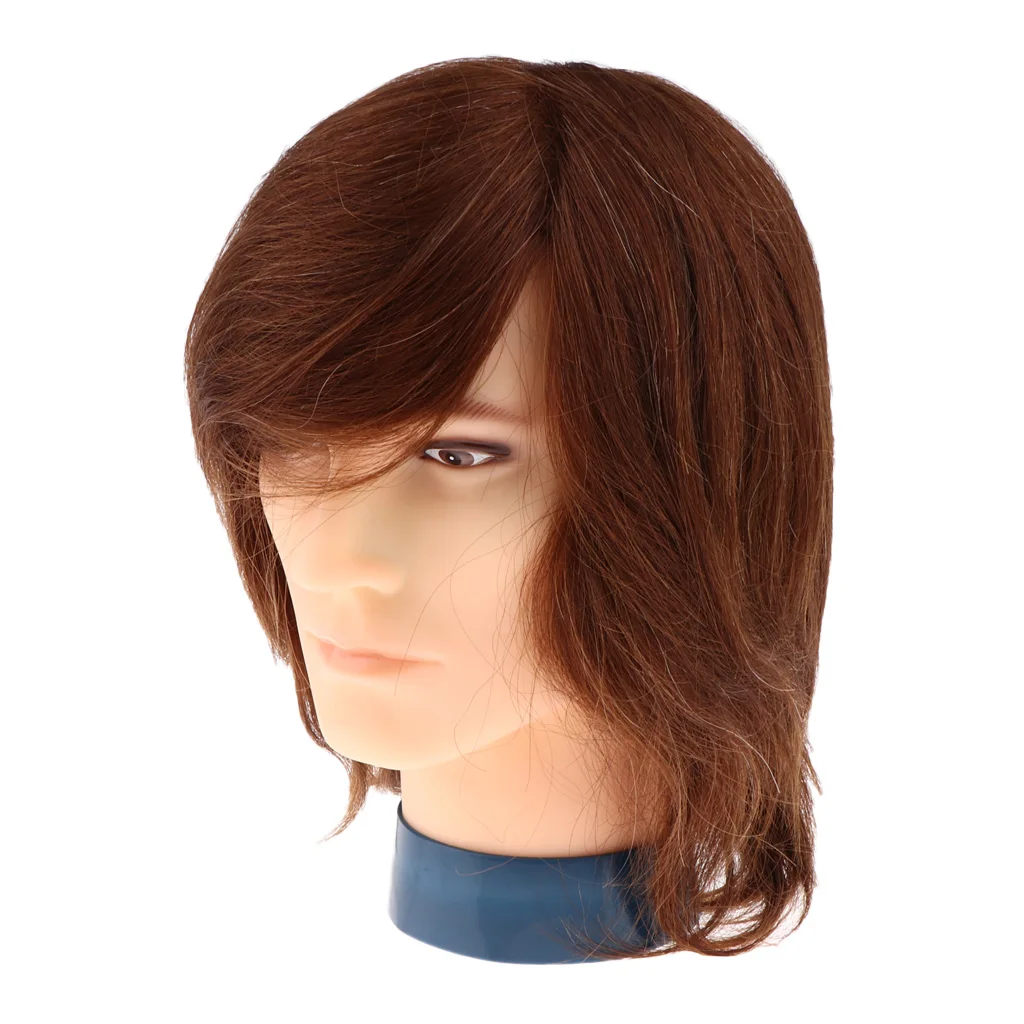 10'' Brown Male Mannequin Head 100% Human Hair Hairdressing Styling Mannikin Head for Stylist Training Practice