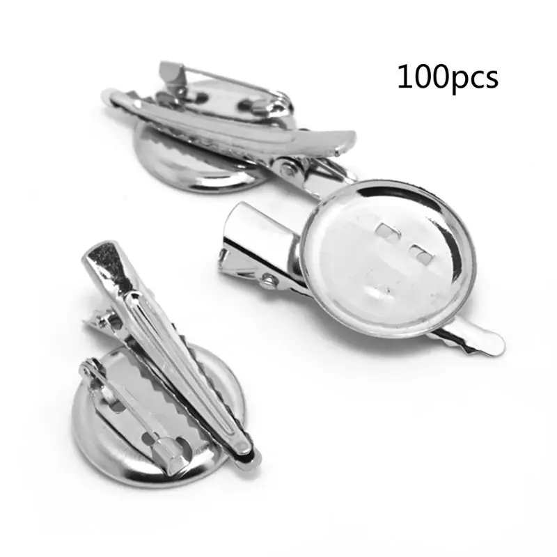 

100Pcs DIY Blank Brooch Round Alligator Clip Brooches with Pin Jewelry Making