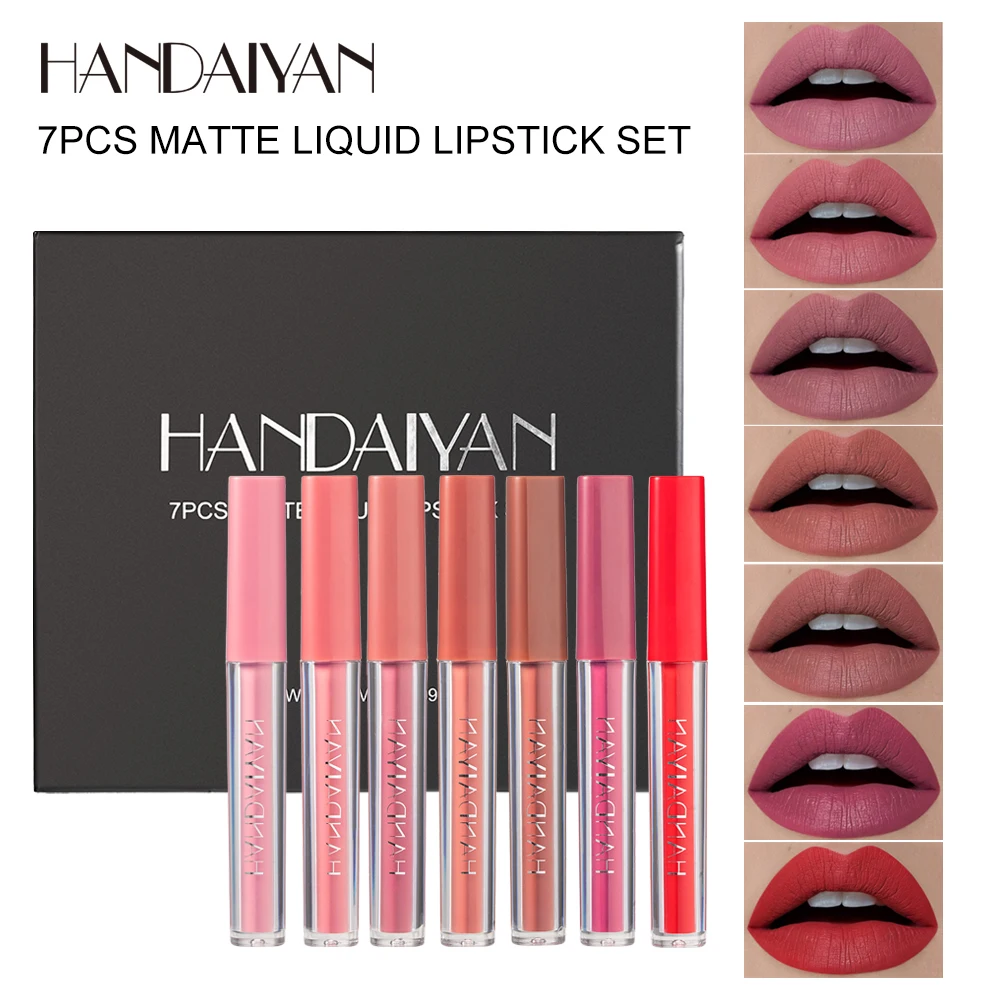 HANDAIYAN Cosmetics Lightweight Matte Lipstick Long Lasting Waterproof Liquid Lip Stick Nourish Lip Non-Sticky Cup 7 Colors/Set