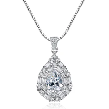 

Allakalo 925 Sterling Silver Water Drop Pendant Necklaces for Women Party Luxury CZ Wedding Kolyer Two Color Fine Jewelry AN002