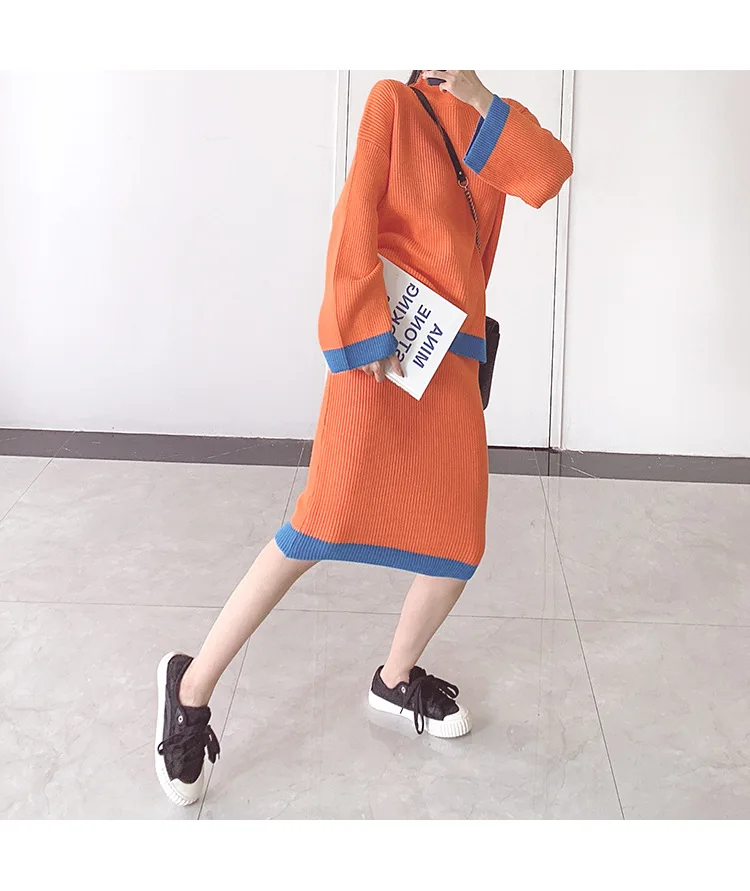 Autumn Winter Women's Sweater Knitting Set Long-sleeved Pullover and Skirt Suit Korean Sweater Set 2-piece Set Skirt Women 9736