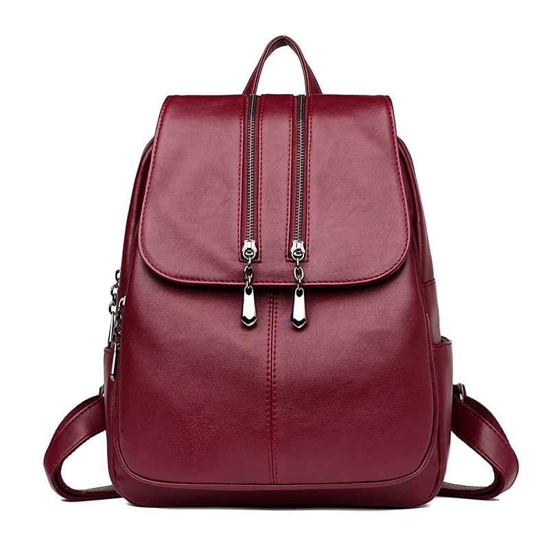 

Simple luxury ladies backpack zipper and buckle solid school backpack youth computer travel backpack multi-function bag