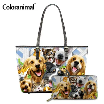 

Coloranimal Lovely Fashion Cat And Dog Family Pattern Ladies Handbags Leather Shoulder Bags&Wallet Tote Crossbody Bag for Women