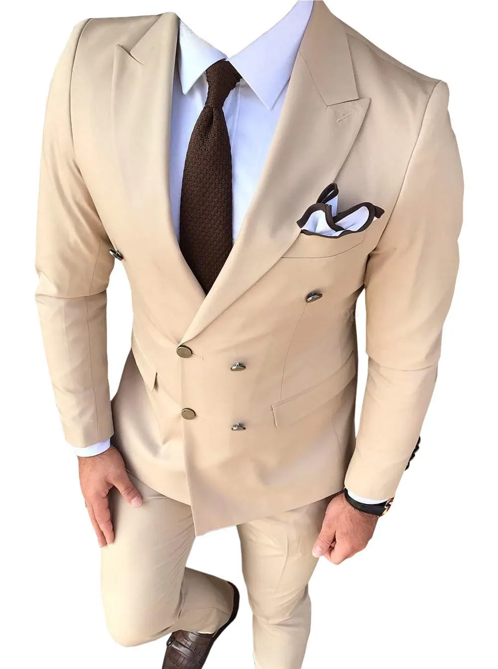 TPSAADE двубортные костюмы модные мужские костюмы высокое качество Custome Homme Terno Slim Fit Masculino красивый(куртка+ брюки - Цвет: Champagne