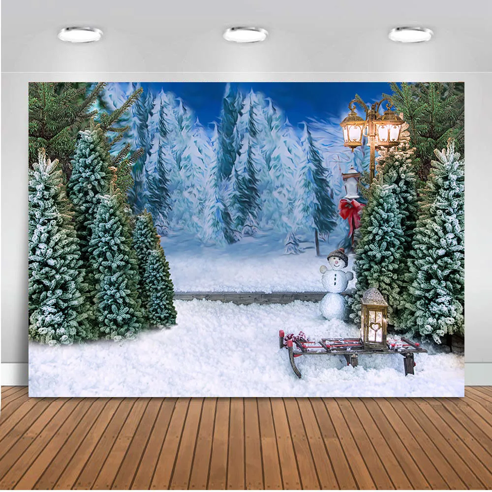 Фотофон Рождественский фон для фотостудии зимние снежинки landspace pine backdrops Портретные виниловые вечерние баннер