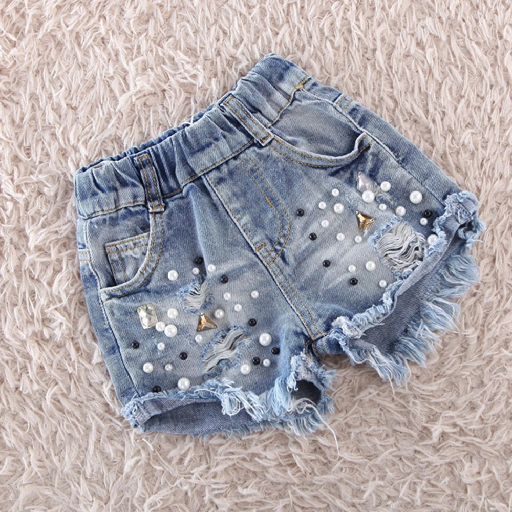 K04498Blue Babyinstar/джинсовые шорты для девочек; коллекция года; летние джинсовые шорты для девочек; детские ковбойские шорты; одежда с перламутровыми дырками; джинсовые шорты для девочек - Цвет: K04498Blue