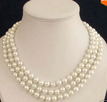 

3 Rows Akoya Cultured 7-8 MM White Pearl Necklace Factory Wholesale price Women Giftword Jewelry