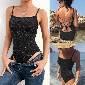 

Womens Lingerie Sexy Sling Open Back Bandage Straps Jumpsuit Romper Leotard Tops New Arrived #20200324