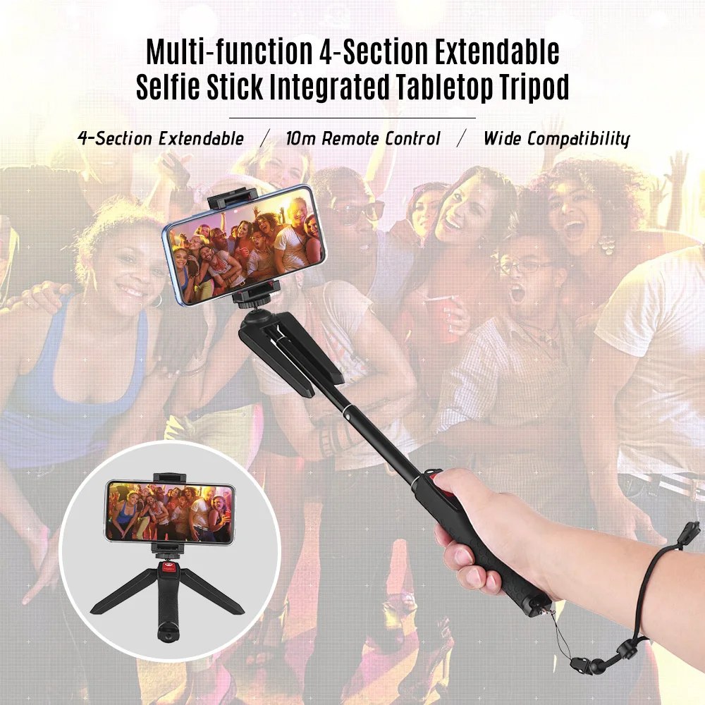 

4-Section Extendable Selfie Stick Integrated Tabletop Tripod with Phone Remote Control for iPhone 5cm-10cm Width Smartphones