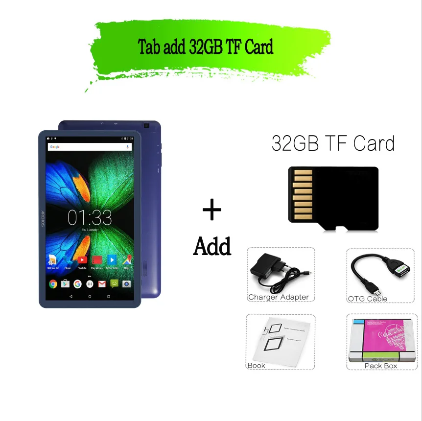 Tab add 32GB TF Card 10 дюймов, мобильный телефон, звонок, sim-карта, планшетный ПК, Android 5,1, планшетный ПК, 1 Гб+ 16 ГБ, ips lcd, четырехъядерный, 4200 мАч, батарея, Wifi, Bluetooth - Комплект: Tab add 32GB TF Card