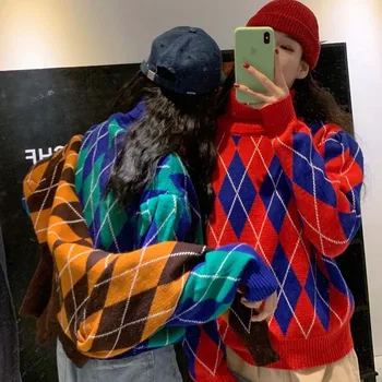 

vintage thicken winter Hot Sale turtleneck Sweaters Female Geometric Fashion Basic Hit Casual Sweaters two piece preppy style