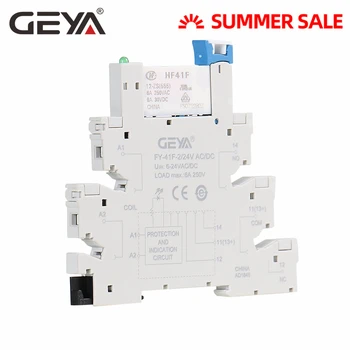 GEYA 6.2mm thickness Slim Relay Socket with Hongfa Relay 12VDC/AC or 24VDC/AC Plug Relay geya gri8 01 current monitoring relay current range 8a 16a ac24v 240v dc24v overcurrent protection relay
