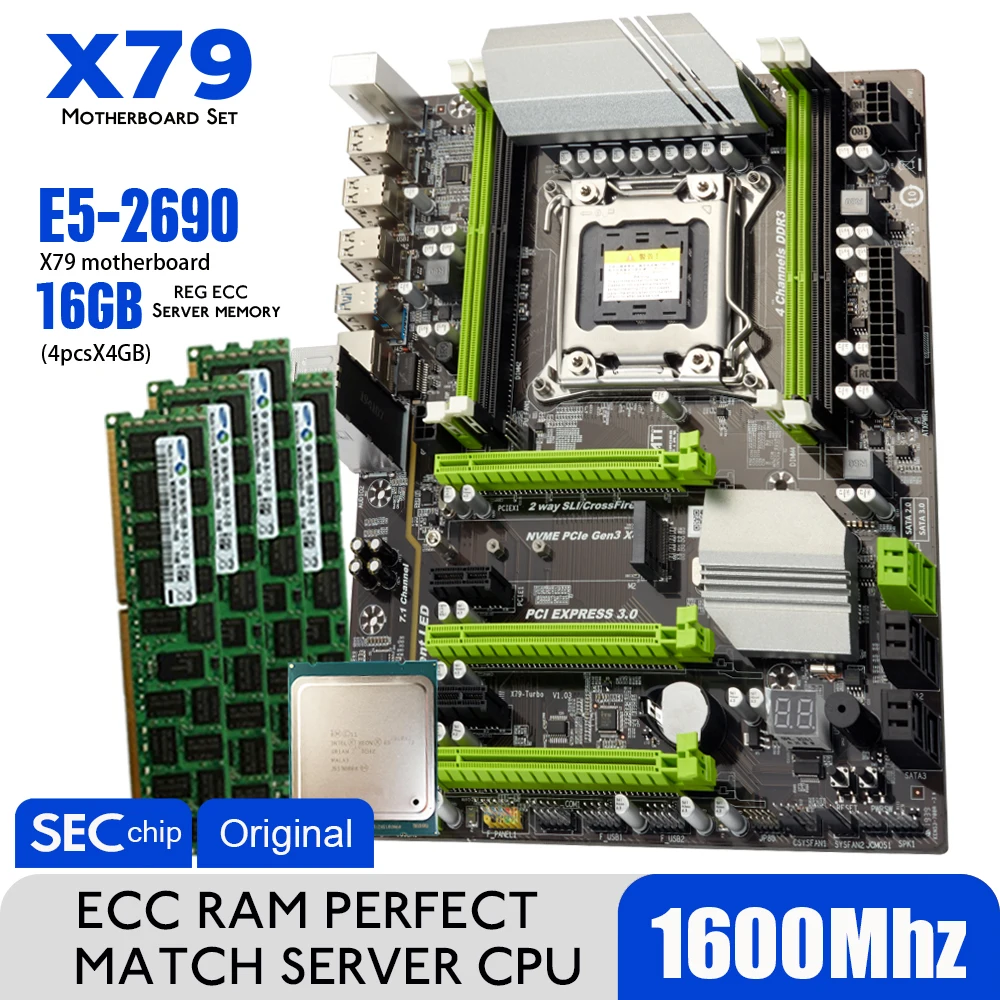 atermiter X79 Turbo motherboard LGA2011 ATX combos E5 2690 CPU 4pcs x 4GB = 16GB DDR3 RAM 1600Mhz PC3 12800R PCI E NVME M.2 SSD|Motherboards| - AliExpress