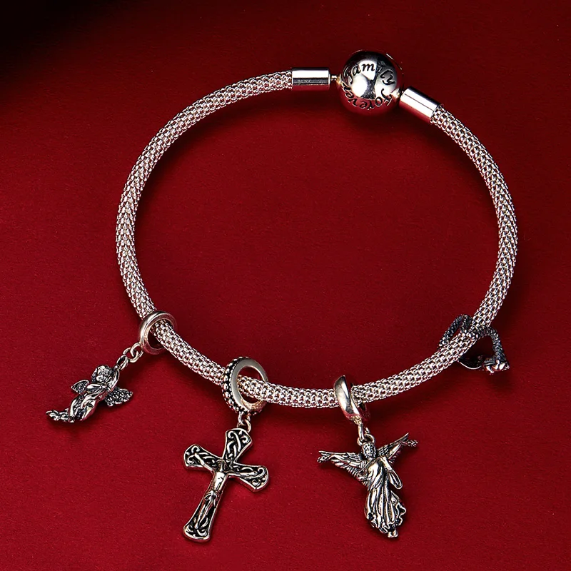 

WOSTU Religion Style 925 Sterling Silver Beads Jesus Cupid Holy Virgin Charms Fit Original Bracelet Pendant Jewelry CQC1407
