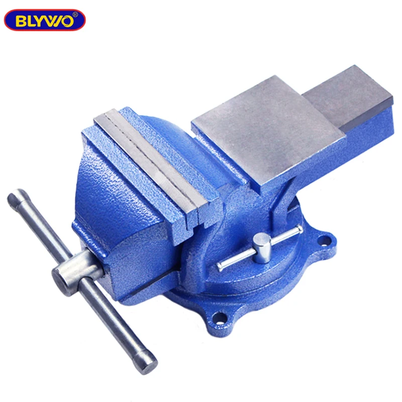 5 INCH STEEL BENCH VISE WITH A-NVIL SWIVEL LOCKING BASE TABLE TOP CLAMP,BU/BK US 