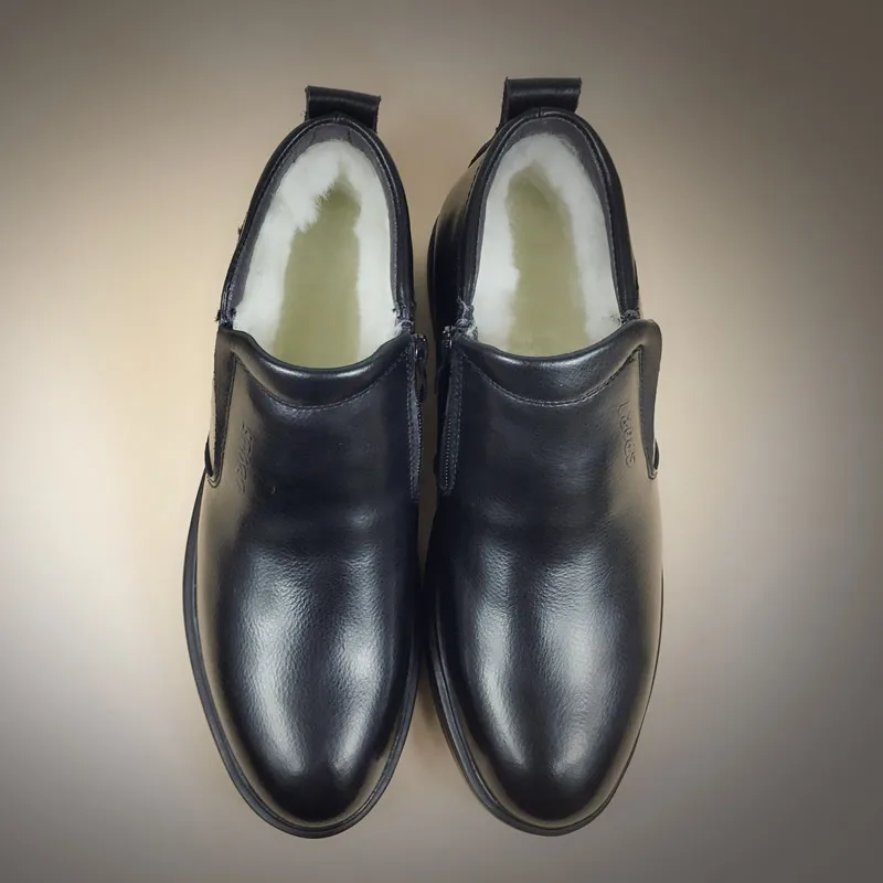 Winter Boots Dress-Shoes Snow Genuine-Leather Warm Ankle for Men Business Handmade