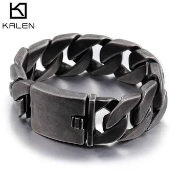 

25mm Vintage Matte Bike Chain Bracelets For Men Chunky Heavy Stainless Steel Brushed Black Link Chain Bracelet Male Jewelry