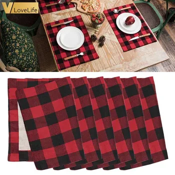 

2/4/6pcs Placemats Christmas Table Decorations for Home Buffalo Plaid Cotton Tablecloth Accessories Lowerprice Kitchen Decor