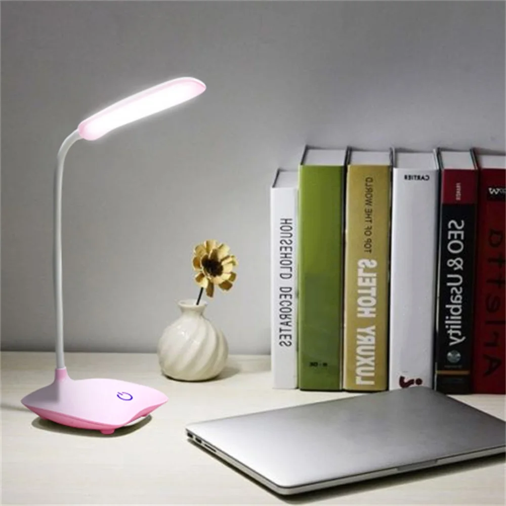 pink USB Перезаряжаемый Светодиодный настольный светильник, регулируемая интенсивность, светильник для чтения, сенсорный выключатель, настольные лампы, 3 режима, настольные лампы - Цвет корпуса: pink