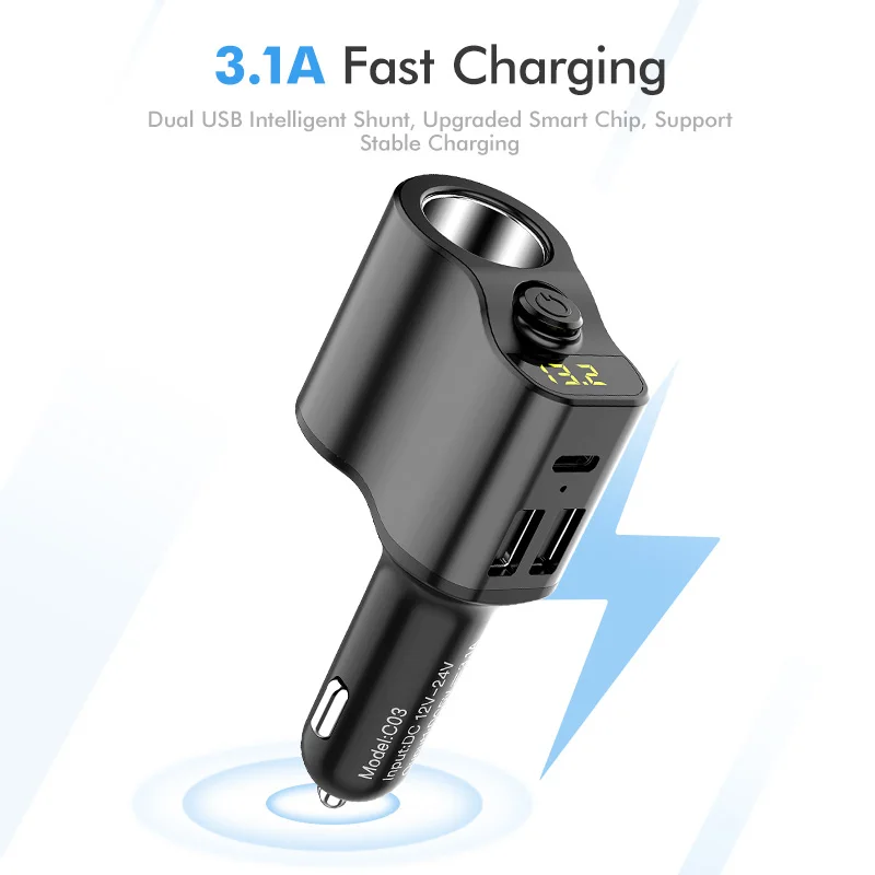 YIBEIKA Dual USB Автомобильное зарядное устройство цифровой дисплей прикуриватель 5 в 3.1A планшет gps адаптер зарядное устройство для huawei iPhone автомобильное зарядное устройство